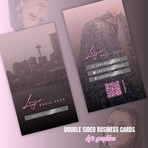 double sided business cards for @lays.braidhaus 🩷 #dysgraphics #businesscards #businesscarddesign #hairstylist #seattlehairstylist #seattlebraider #explore #eflyer Business Card Ideas, Hair Business Cards, Double Sided Business Cards, Hair Business, Business Hairstyles, Business Card Design, Card Ideas, Business Card, Hair Stylist