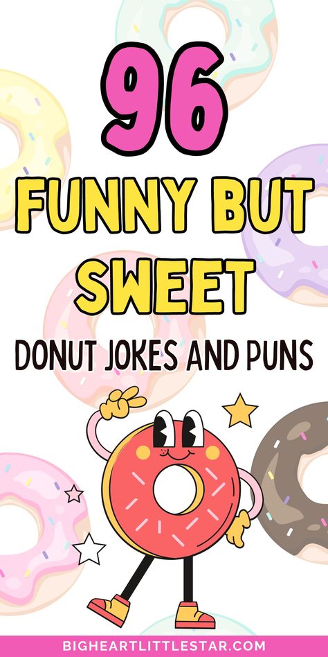 These funny donut puns are full of lighthearted humor and sweet wordplay! Whether you’re sharing them with friends or just need a good laugh, these hilarious puns are perfect for adding some joy to your day. Enjoy the best donut-themed jokes that are fun for everyone. Donut Humor, Donut Sayings Funny, Donut Meme, Jokes And Puns, Puns Jokes, Donut Funny Humor, Donut Quotes, Doughnut Quote, Donut Sayings Donut Funny Humor, Doughnut Quote, Donut Sayings, Donut Meme, Donut Quotes Funny, Donut Names, Donut Funny, Donut Quotes, Donut Images