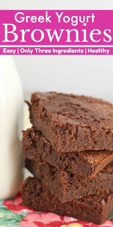 Easy Greek Yogurt Brownies - Only Three Ingredients  #brownies #brownierecipes #yogurtbrownies #healthyrecipes Yogurt Brownies, Greek Yogurt Brownies, Baking With Yogurt, Stylish Cravings, Heart Healthy Desserts, Low Fat Cookies, Low Sugar Treats, Milk Chocolate Recipes, Low Cal Dessert