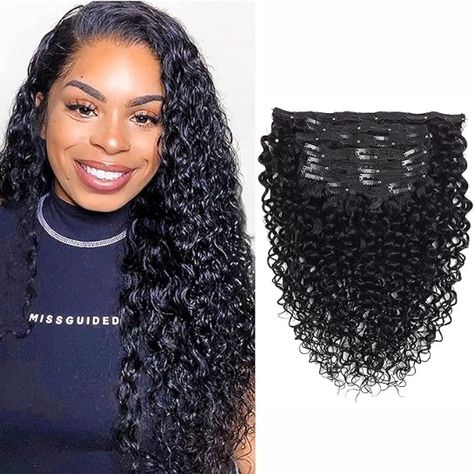 7 pc curly hair clip ins Curly Hair Clip Ins, Water Curly Hair, Curly Hair Clip, Full Thick Hair, Hair Clip Ins, Thick Hair Extensions, Water Wave Hair, Hairstyles Quick, Curly Extensions