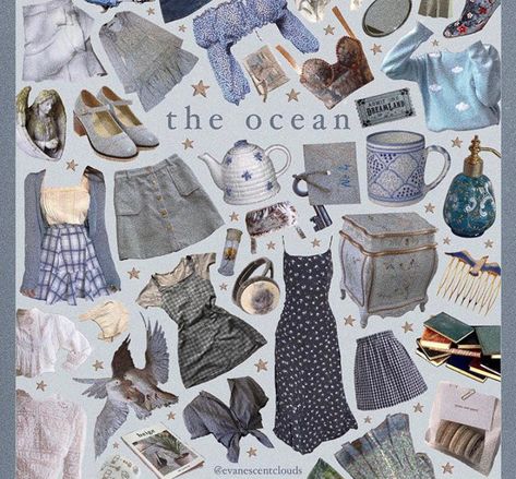 Ocean Core Aesthetic Outfits, Seacore Aesthetic Outfit, Ocean Academia Aesthetic Outfit, Ocean Aesthetic Clothing, Sea Witch Aesthetic Fashion, Ocean Core Outfits, Under The Sea Fashion Mood Board, Punk Aesthetic Outfit, Poseidon Costume