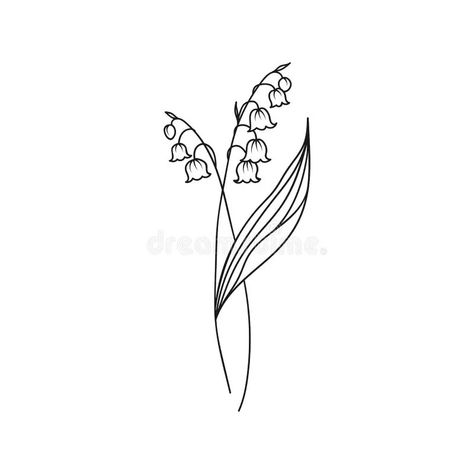 Valley Drawing Simple, Flower Tattoo With Color, Lily Of The Valley Drawing, May Flower Tattoo, Flower Outline Tattoo, Valley Drawing, Lily Of The Valley Tattoo, Lily Valley, Valley Tattoo