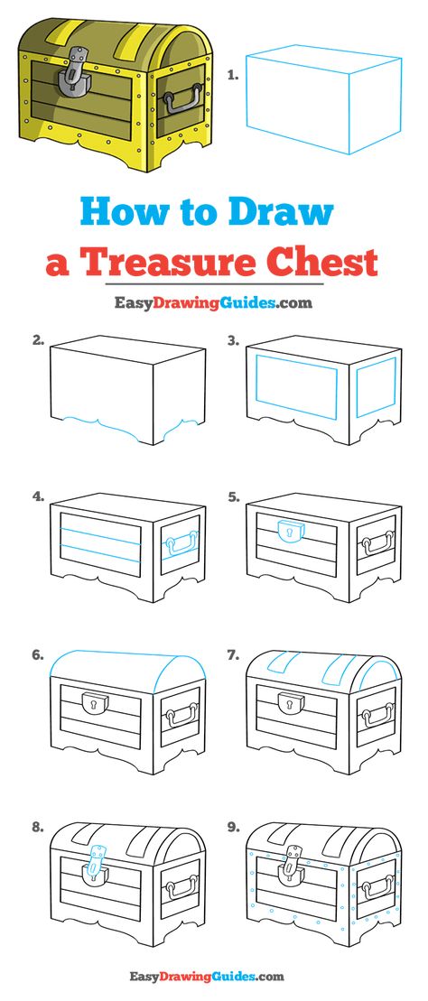 How to Draw a Treasure Chest - Really Easy Drawing Tutorial Treasure Box Drawing, Treasure Chest Drawing, Easy Easy Drawings, Treasure Map Drawing, Student Sketchbook, Chest Drawing, Draw Objects, Blending Colored Pencils, Drawing Instructions