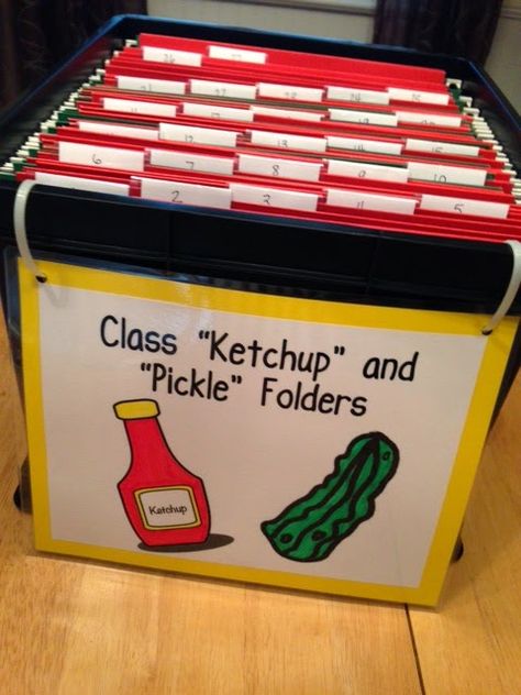 Nerdy, Nerdy, Nerdy!: "Ketchup and Pickle" Folders Catch Up Work Classroom, Unfinished Work Organization, Ketchup And Pickles Classroom, Unfinished Work Folder, Unfinished Work Classroom, Ketchup Folder, Organizational Management, Work Folders, Bored Teachers