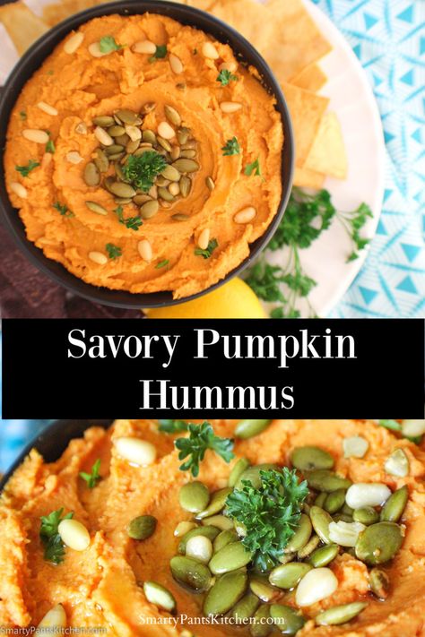 Pumpkin Recipes Side Dish, Pumpkin Hummus Recipe, Vegan Appetizer, Savory Pumpkin, Southern Thanksgiving Menu, Homemade Tahini, Pumpkin Hummus, Savory Pumpkin Recipes, Fall Appetizers