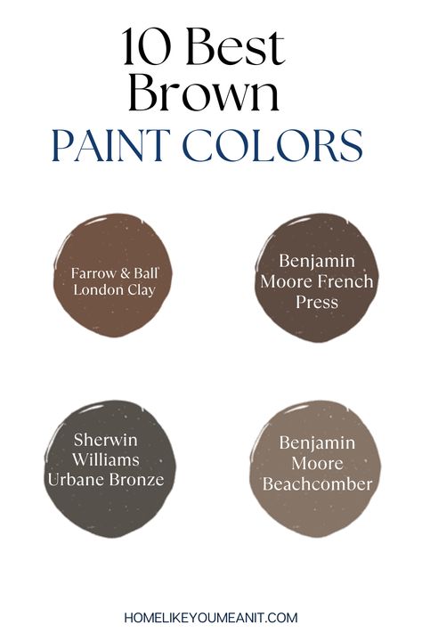 Looking to add some drama to a space, check out these 10 brown paint colors that are simply stunning. Brown Exterior Paint Colors For House Benjamin Moore, Best Chocolate Paint Colors, Dark Brown Behr Paint Colors, Brown Painted Trim Interior, Best Brown Exterior Paint Colors, Paint Colors For Brown Cabinets, Shades Of Brown Wall Paint, Bm Brown Paint Colors, Benjamin Moore Dark Brown Paint Colors