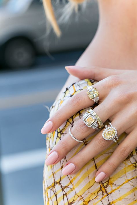 Mark Broumand rings Tiffany Diamond Ring, Mark Broumand, Yellow Sapphire Rings, Colored Diamond Rings, Yellow Diamond Rings, Celebrity Engagement Rings, Yellow Jewelry, Fancy Yellow Diamond, Bridal Musings