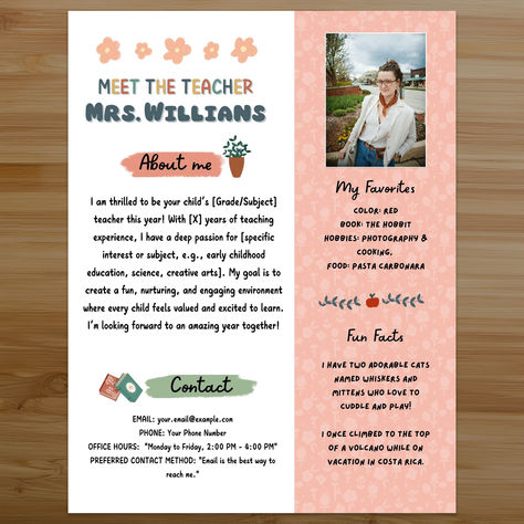 Welcome parents and students with this thoughtfully designed Meet the Teacher Letter to Parents template. Perfect for introducing yourself as an educator, this template features a warm, pastel-colored design that’s sure to make a great first impression. This Teacher Introduction template is editable in Canva, allowing you to personalize the text and certain background elements while maintaining the integrity of the design Teacher Letter To Parents, Introduction Letter To Parents, Canva Newsletter, Introduction Template, Meet The Teacher Letter, Teacher Introduction Letter, Teacher Introduction Letters, Teacher Introduction, Teacher Letter