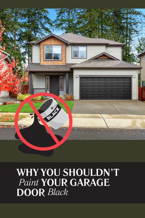 Thinking about a garage door makeover? A coat of black paint could be the game-changer that sets your house apart! BUT if you skip the instructions and use the wrong paint, you could end up ruining your garage door and voiding the warranty altogether.  To read our tips check out our blog: https://bit.ly/3WJ6neO  #clopaygaragedoors #curbappeal #blackdoor #moderngaragedoor #paintitblack #blackpaint Gray House With Black Garage Door, Exterior Paint Colors For House With Black Garage Door, Black Painted Garage Doors, Black Front Door And Garage Door, Black Garage Door White House, Black Garage Doors White House, Painting Garage Door Black, White House Black Garage Door, Garage Door Painting Ideas