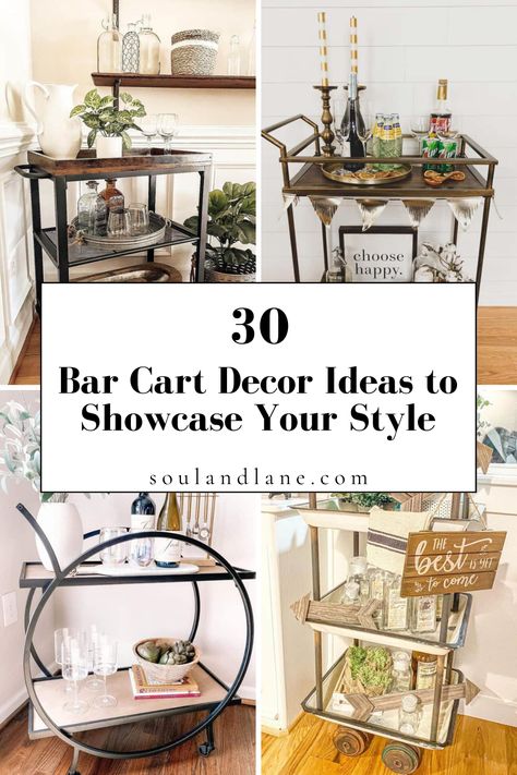 Picture a sleek cart brimming with eclectic finds, from antique decanters to modern mixology tools, each piece telling a story. Add layers of interest with unique textiles, like a patterned runner or chic coasters, and a curated selection of books on cocktail crafting. This approach to bar cart styling not only serves drinks but also serves up major style points, making it a focal point in your home decor. Drink Carts Ideas, Non Alcohol Bar Cart Ideas, How To Decorate Bar Cart, Wooden Bar Cart Styling, Silver Bar Cart Styling, Styling A Bar Cart, Decorating A Bar Cart, How To Decorate A Bar Cart, Modern Farmhouse Bar Cart