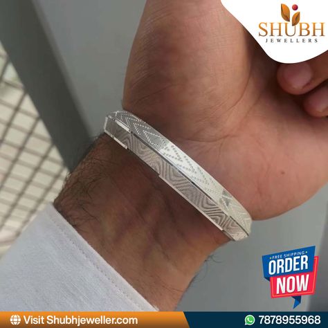 Elevate your wrist with our Platinum Finishing V-Shape Wave Design Pure Silver Kada for Men at Shubh Jewellers. Crafted with meticulous detail, this kada features a sleek v-shape wave design, exuding modern sophistication. With its platinum finishing, it adds a touch of luxury to any ensemble, making it a statement piece for the contemporary gentleman. To shop now with Shubh Jewellers, message us on WhatsApp at 7878955968 or visit our website www.shubhjeweller.com. #ShubhJewellers #PureSilv... Silver Kada For Men, Silver Kada, Wave Design, Pure Silver, V Shape, Statement Pieces, Gentleman, Platinum, Shop Now