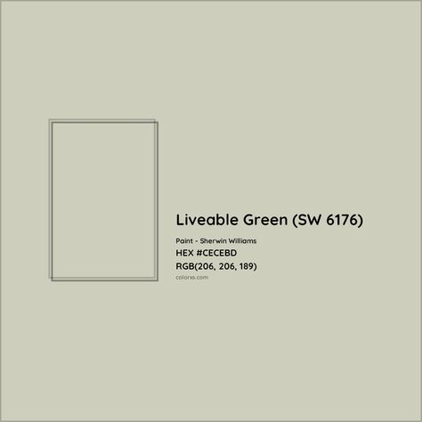 HEX #CECEBD Liveable Green (SW 6176) Paint Sherwin Williams - Color Code Liveable Green Sherwin Williams, Liveable Green, Munsell Color System, Analogous Color Scheme, Paint Color Codes, Rgb Color Codes, Hexadecimal Color, Rgb Color Wheel, Monochromatic Color Palette