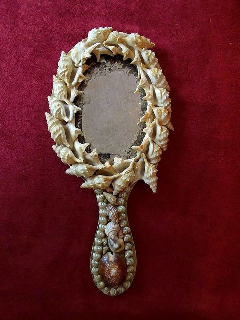 ~ Seashell Hand Mirror, Sailor Valentines, Shell Mirrors, Mirrors Vintage, Hand Mirrors, Mirrors Bathroom, Sailors Valentine, Shell Mirror, Work Boxes