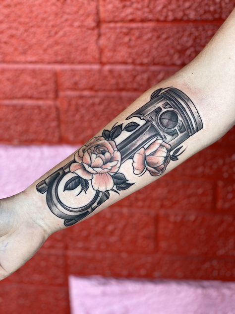 Mechanic Tattoos Women, Car Part Tattoo, Diesel Tattoo, Car Related Tattoos, Diesel Tattoo Ideas, Female Mechanic Tattoo, Turbo Heart Tattoo, Mechanic Tattoo Design, Racing Tattoos For Women