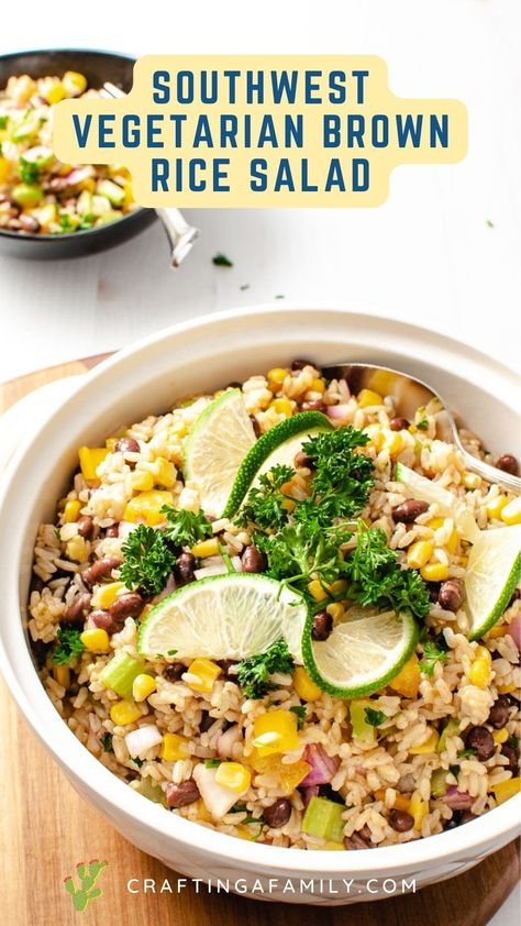 Southwest Brown Rice Salad is a healthy cold rice salad with corn, black beans & onion side dish. The perfect brown rice salad recipe for picnics. This southwestern brown rice salad is full of flavor and protein, making it the perfect side dish for any meal. And, it's ready in less than 30 minutes! This recipe is great for parties or get-togethers because you can make it ahead of time and it tastes great cold. It's also vegan! Brown Rice Salad Recipes Cold, Onion Side Dish, Rice Salad Dressing, Brown Rice Side Dish, Rice Salad Cold, Instant Pot Brown Rice, Perfect Brown Rice, Salad With Corn, Easy Healthy Side Dishes