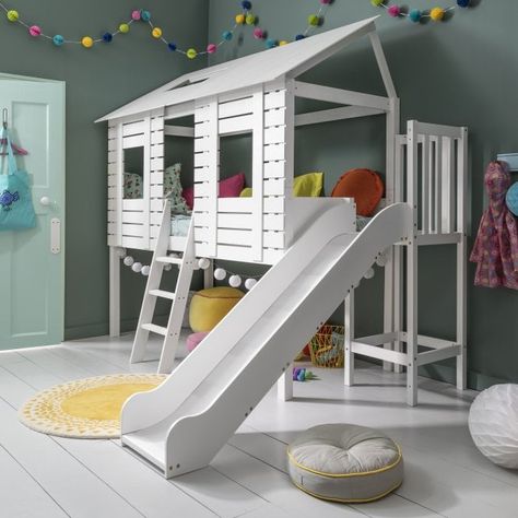 Cabin Bed With Slide, Treehouse Bed, Mid Sleeper Cabin Bed, Storage Toys, Mid Sleeper, Mid Sleeper Bed, Treehouse Cabins, Play With Friends, Cabin Bed