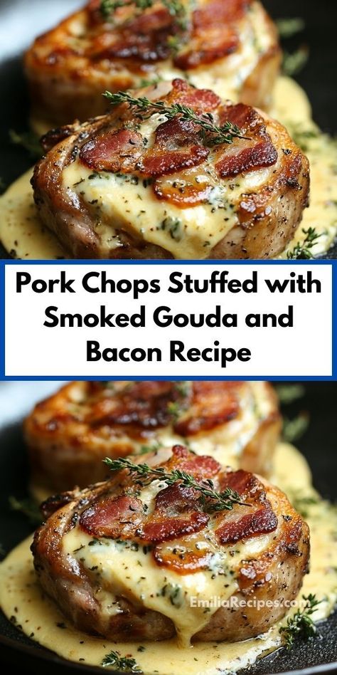 Need dinner ideas easy to prepare? This Pork Chops Stuffed with Smoked Gouda and Bacon recipe is a top choice. It’s one of the best dinner recipes for family, offering a delicious twist on classic pork chop recipes. The Best Dinner Recipes, Delicious Pork Chops, Gouda Recipe, Bacon Recipes For Dinner, Bacon Recipes Appetizers, Best Pork Chop Recipe, Smoked Pork Chops, Smoked Recipes, Savory Dinner