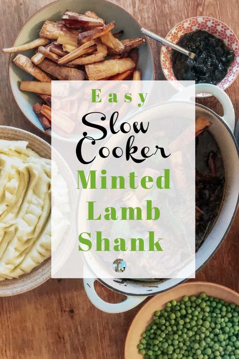 Slow Cooker Lamb Shank Recipe need easy midweek family meal idea. #recipe #dinner #lamb Lamb Shanks Slow Cooker, Slow Cooked Lamb Shanks, Lamb Shank Recipe, Slow Cooker Lamb, Lamb Shank, Slow Cooked Lamb, Mint Sauce, Crockpot Recipes Beef, Lamb Shanks