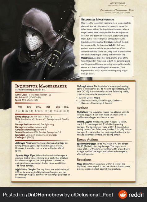 Spellbreaker Dnd, Clockwork Soldier Dnd, Wizard Stat Block, Stat Block 5e, Dnd 5e Homebrew Monsters, Dnd Stat Blocks, Arcane Knight, Dnd Enemies, Monsters Dnd