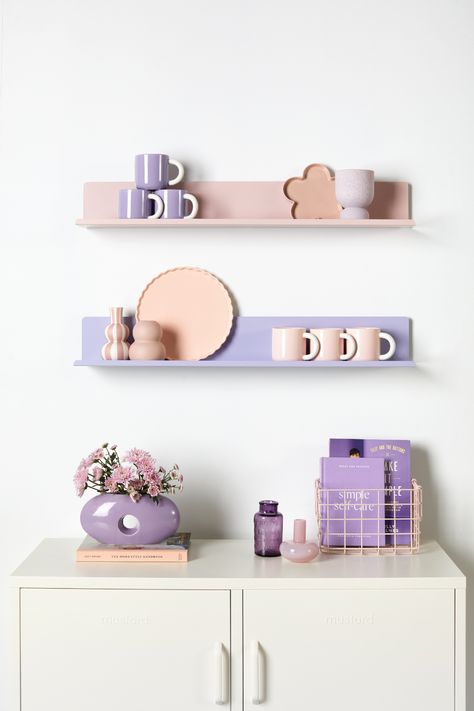 Store and display memories, keepsakes and collectibles with the new floating shelf The Ledge. Available in 2 sizes and 12 colours, The Ledge is the perfect way to add a pop of colour to your walls. Display your precious pieces with a magnetic, metal, multi-use shelf. When used upright the folded edge keeps your things safe and secure.  #mustardmade #mustard #lockers #storage #shelf #shelving #floatingshelf #floatingshelving #displayshelf #toyshelf #gallerywall #homeorganisation #homestorage Painted Shelves, Organizing With Baskets, Mustard Made, Locker Organization, Colour Swatches, Extra Shelf, The Ledge, Girly Room, Home Work