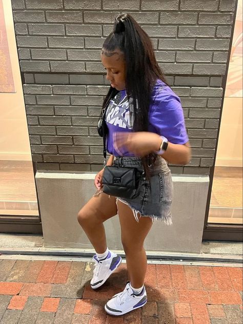 Dark Iris Jordan 3 Outfit, 3s Outfit, Ig Fits, Jordan 3s, 16th Birthday Outfit, Cute Couple Outfits, Purple Outfits