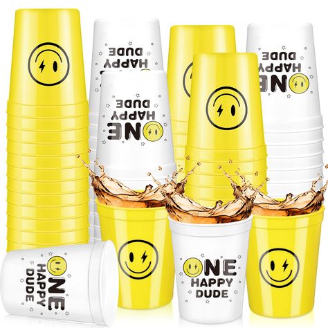 PRICES MAY VARY. Quality and Reusable Plastic Material: you will receive 36 pieces of one happy dude cute plastic cups in 2 colors, which are crafted from durable and reliable plastic, and they are designed to last; Their quality construction ensures they can be applied over and over again, eliminating the need for disposable cups Reliable Material: the plastic party drink cups are made of quality plastic material, safe, sturdy, reliable and reusable, easy and comfortable to handle, offering you One Happy Dude Cake, Plastic Tea Cups, Kids First Birthday, One Happy Dude, Plastic Party Cups, 1st Birthday Party Themes, Drinking Party, First Birthday Decorations, Drinks Tumbler