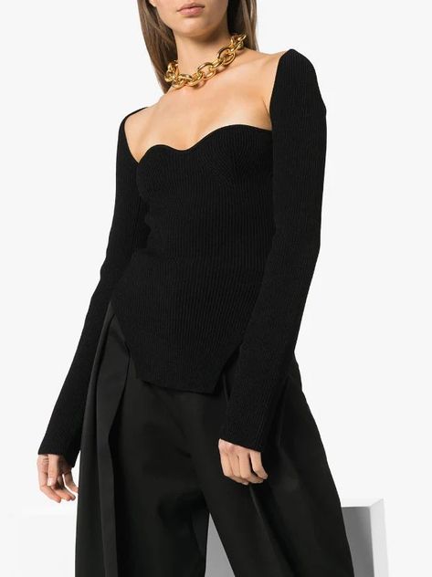 Khaite Maddy Top, Sweetheart Neckline Top, Rib Knit Top, Ribbed Knit Top, Ribbed Knit Sweater, Brown Fashion, Styles Fashion, Ribbed Sweater, Black Stretch