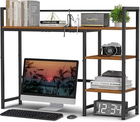 Amazon.com: Snughome Desk Shelf, 38.6" Desktop Organizer Shelf, Desk Hutch for Computer Monitor, 4 Tier Desktop Display Rack, Wood Desktop Bookshelf Storage Rack for Home Office Dorm, Rustic Brown : Office Products Dorm Desk, Desktop Bookshelf, Desktop Shelf, Dorm Design, Bookshelf Organization, Organizer Shelf, Shelf Desk, Bookshelf Storage, Desk Hutch