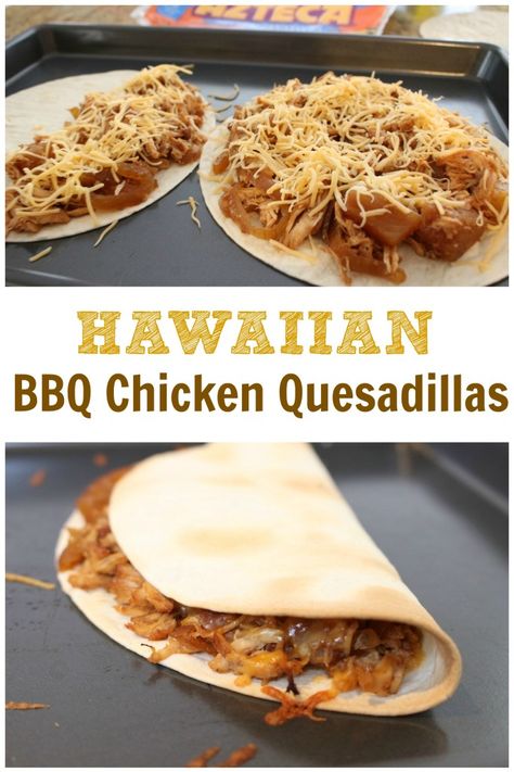 Fresh pineapple, BBQ sauce, and shredded chicken come together to make one easy weeknight meal with these Hawaiian BBQ Chicken Quesadillas. Drink Appetizers, Quesadillas Chicken, Pineapple Bbq Sauce, Bbq Chicken Quesadilla, Chicken Hawaiian, Hawaiian Bbq Chicken, Quesadilla Recipes Easy, Mom To Mom, Hawaiian Bbq