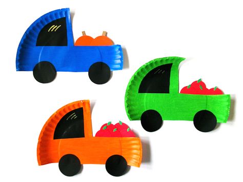 Campfire Crafts For Preschoolers, Art Transportation Preschool, Kids Transportation Crafts, Paper Plate Car Craft, Fall Truck Craft, Land Transportation Crafts For Toddlers, Truck Activities For Preschool, Craft Transportation For Kids, Monster Truck Crafts Preschool