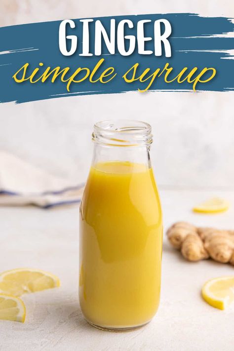 This Ginger Simple Syrup is a simple homemade syrup that's bursting with flavor. It's made with sugar and water, infused with ginger flavor, using both fresh ginger and ground ginger, then finished with a splash of lemon juice. Enjoy in cocktails, mocktails, coffees, teas, you name it! Homemade Syrup Recipes | Simple Syrup Recipes | Ginger Recipes | Tea Recipes | Ginger Tea Recipes | Easy Homemade | Easy Homemade | Ginger Extract Recipe | Ginger Cocktail Recipes | Alcoholic Drinks | Ginger Extract Recipe, Ginger Cocktail Recipes, Ginger Simple Syrup, Homemade Coffee Syrup, Simple Syrup Recipe, Homemade Chocolate Truffles, Ginger Cocktails, Ginger Tea Recipe, Dessert Truffles