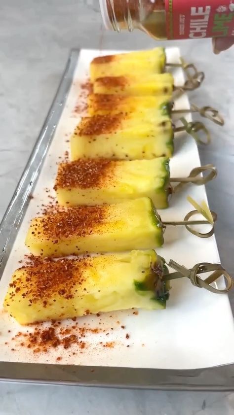 Tajin Pineapple, Pineapple With Tajin, Pineapple Tajin, Tajin Snacks, Boozy Fruit, Chili Lime Seasoning, Halloween Menu, Cut Pineapple, Mediterranean Diet Plan