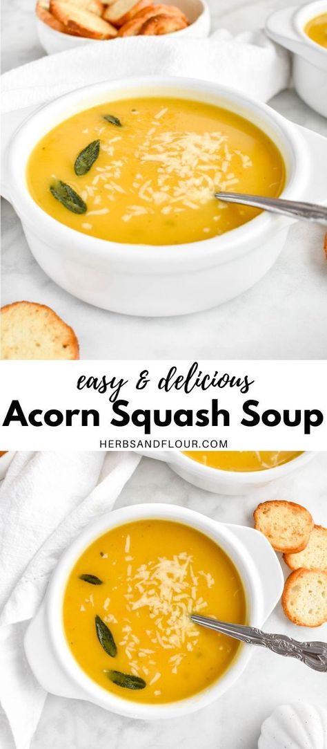 Acorn Butternut Squash Soup, Acorn Soup Recipe, Roasted Acorn Squash Soup, Acorn Squash Soup Recipes, Squash Soup Recipe Easy, Roasted Squash Soup, Acorn Squash Soup, Roasted Acorn Squash, Acorn Squash Recipes