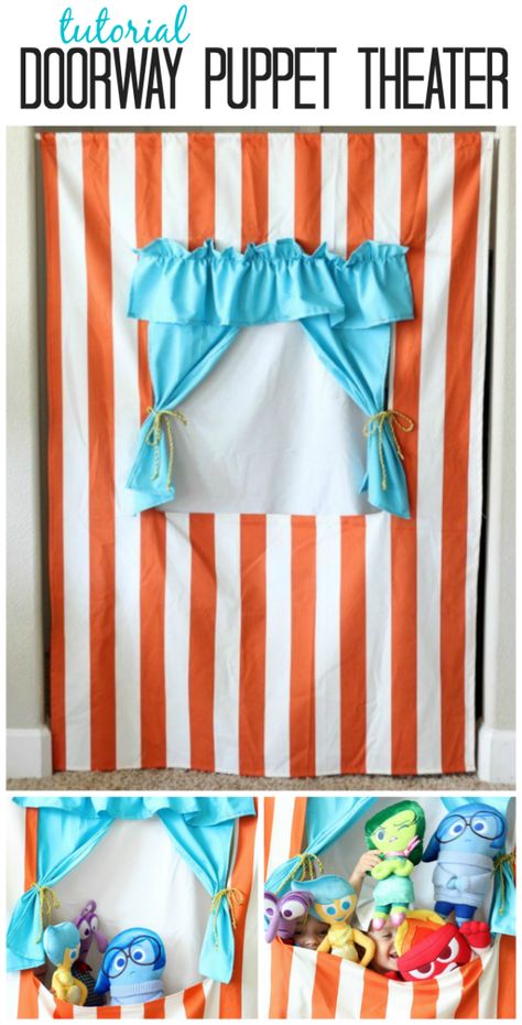 Doorway Puppet Theater, Puppet Stage, Theatre Diy, Theatre Curtains, Puppets For Kids, Puppets Diy, Puppet Theater, Tension Rod, Puppet Show