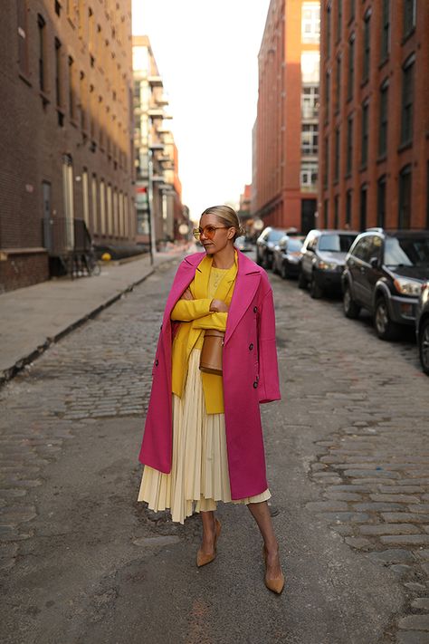 LATELY // SHOP @BLAIREADIEBEE Neon Sandals, Blair Eadie, Color Blocking Outfits, Shoes Walking, Fresh Outfits, For Her, Looks Street Style, Pink Coat, Instagram Outfits