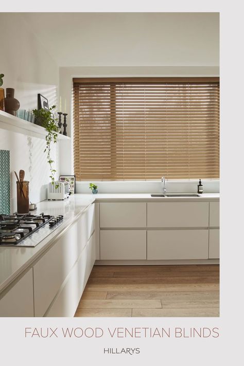 Faux Wood Blinds Bathroom, Wooden Blinds Bathroom, Blinds In Kitchen Window, Wood Blinds Kitchen, Blinds In Kitchen, Wooden Blinds Bedroom, Wooden Blinds For Windows, Wooden Blinds Kitchen, Large Kitchen Window