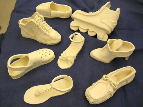 Ceramic Shoes (bisque) ~Smith Middle School, Mrs Morin Middle School Art Lessons, Imaginative Composition, Clay Shoes, Ks3 Art, Ceramic Shoe, High School Ceramics, Ceramic Shoes, Masking Tapes, Sculpture Lessons