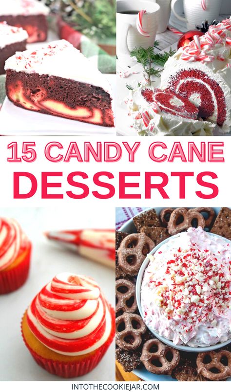 Enjoy these candy cane desserts, featuring candy cane pie, candy cane cake, candy cake cookies, candy cane dip, candy cane cheesecake, candy cane muffins and so many more candy cane baked goods! Candy Cane Desserts Christmas Baking, Candy Cane Dip, Candy Cane Desserts, Candy Cane Brownies, Candy Cane Cheesecake, Cookies Candy Cane, Peppermint Desserts, Candy Cane Pie, Cake Dessert Recipes