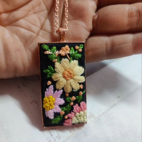 Beautiful hand embroidered pendants Hand Embroidered Pendant, Embroidered Pendant, Pendant With Chain, Brass Pendant, Beautiful Hand, Pendant Necklaces, Hand Embroidered, Jewelry Necklace Pendant, Necklace Lengths