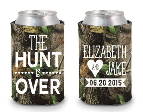 Camo Wedding Favors The Hunt is Over Wedding Camo Personalized Wedding Favor Custom Camo Gift The Hunt is Over Can Cooler Hunting Gift by SipHipHooray Duck Hunting Wedding, The Hunt Is Over Wedding, Hunt Is Over Wedding, Personalized Wedding Koozies, Koozie Wedding Favors, Camo Gifts, Non Traditional Wedding Ring, Bridesmaids Ideas, Hunting Wedding