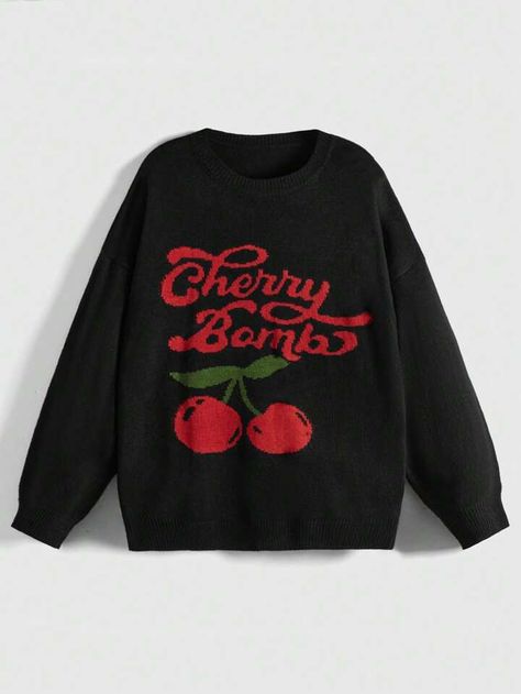 Cherry Sweater, Kawaii Valentine, Cherry Pattern, Plus Size Pullover, Drop Shoulder Sweater, Women Sweaters, Drop Shoulder Sweaters, Plus Size Sweaters, Kids Sleepwear