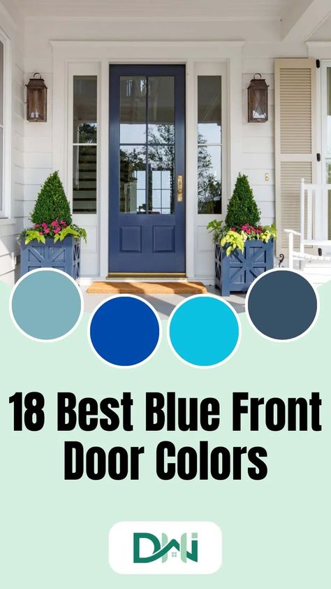 Discover the benefits of using blue front door color for home exteriors, including tips for selecting the right shade, complementary colors and styling ideas. Teal Door Colors, Turquoise Doors Front Entrance, Best Blue Door Paint Colors, Tan House Blue Door, Stiffkey Blue Front Door, Blue Front Door Colors Sherwin Williams, Navy Front Door Colors, Blue House Front Door Color, Blue Front Door Paint Colors