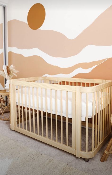 Nursery Wall Painting Ideas, Nursery Murals Painted, Nursery Wall Paint, Convertible Cribs, Nursery Wall Painting, Boho Baby Nursery, Best Baby Cribs, Modern Crib, Nursery Mural