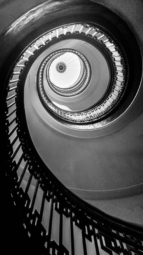 Black and White Spiral Staircase in San Francisco -- Floating Up to You -- by Lynn Langmade  #blackandwhite #architecture #spiral #staircase #sf #photography #DIY #home #decor #prints Places And Spaces Gcse Photography, Sf Photography, Black And White Spiral, Round Stairs, Photography Moodboard, Photography Places, Circular Stairs, White Stairs, Spiral Staircases