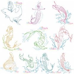 Mermaids Vintage Stitch Bundle SS - 4x4, 5x7, 8x8 & 6x10 Mermaid Embroidery Designs, Redwork Machine Embroidery Designs, Mermaid Embroidery, Machine Embroidery Redwork, Embroidery Design Pattern, Mermaid Images, Bean Stitch, Mermaid Under The Sea, Digitized Embroidery Designs