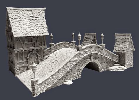 Wargame Terrain: Fantasy Medieval Stone Bridge. Medieval Bridge, Snow Cabin, Savage Worlds, House Games, Painting Competition, Stone Arch, Stone Bridge, Old Art, Middle Ages