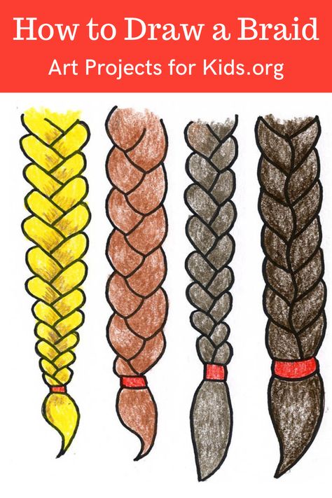 Learn how to draw a Braid with an easy step-by-step PDF tutorial.    #howtodraw #drawing #drawingtutorial #arttutorial #artprojectsforkids #howtodrawforkids #braid #braiddrawing How To Draw Braided Hair, How To Draw Braids Black, Drawing Braids, Unicorn Braid, Van Gogh Coloring, Draw A Unicorn, Artist Monet, Collaborative Mural, Artist Van Gogh