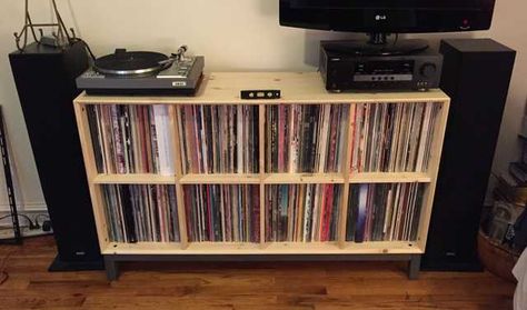 New IKEA Noras Record Storage - Imgur Ikea Vinyl Storage, Lp Regal, Lp Storage Cabinet, Vinyl Record Crate, Plywood Shelving, Vinyl Record Furniture, Vinyl Record Room, Record Album Storage, Vinyl Record Cabinet