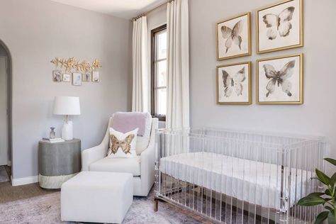 Design Reveal: A Traditional Gray and Lavender Nursery - Little Crown Interiors Lavender And Grey Nursery, Lavender Nursery Girl, Lavender Nursery, Girly Nursery, Nursery Interior Design, Nursery Interior, Elegant Nursery