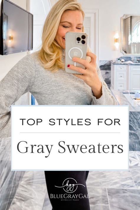 How to wear a gray sweater in many different ways! Get what to wear to work style ideas, fall fashion outfits with gray sweaters or want to wear gray sweaters with skirts and more! How To Style A Gray Sweater, Light Gray Sweater Outfit Work, Gray Top Outfit Ideas, Grey Cropped Sweater Outfit, How To Style A Grey Sweater, Grey Sweater Outfit Casual, Gray Long Sleeve Shirt Outfit, Black Jeans Gray Sweater Outfit, Light Gray Sweater Outfit